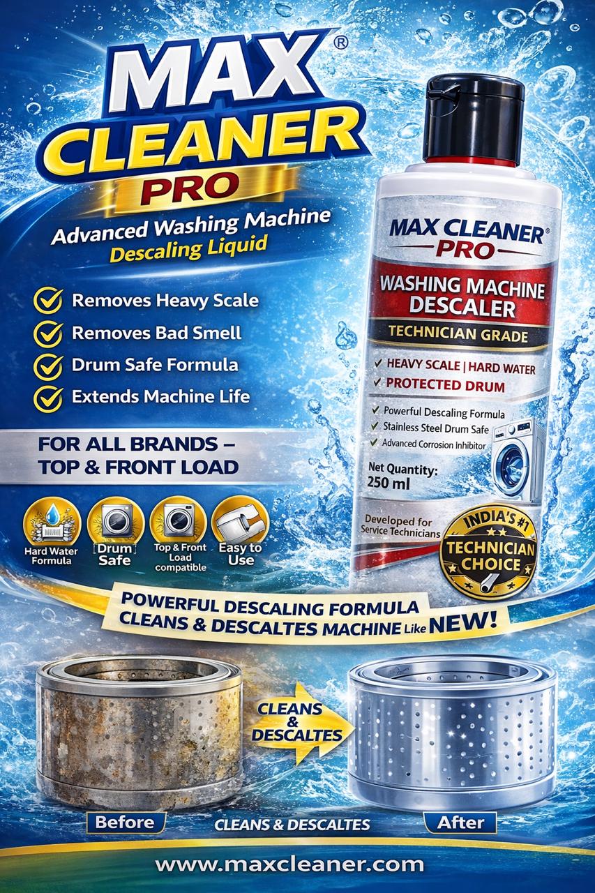 Max Cleaner Pro Advanced Washing Machine Service Liquid | Deep Descaling & Drum Cleaner | Removes Scale, Dirt & Bad Odor